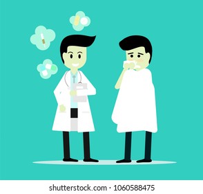 Doctor and man having a cold,Man sick of the flu