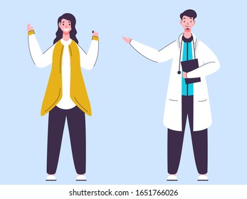 Doctor Man holding Notepad with Presenting Woman Best Medicine.