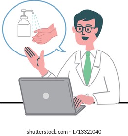 doctor man laptop pc wash hand disinfection