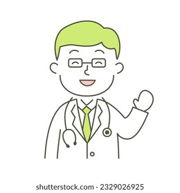 doctor, man, medical care, hospital, simple, simple substance, human, illustration, vector, smile, raising hand, visit, guidance