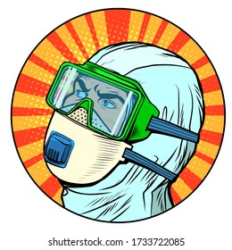 doctor man in protective suit, epidemic. chemical biological or radiation contamination. Pop art retro vector illustration vitch vintage 50s 60s style