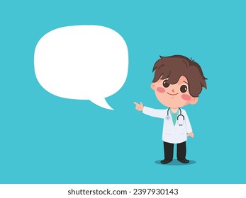 Doctor man talking with speech bubble. Hand drawn style vector design illustrations.