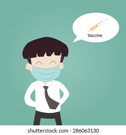 doctor man vector character is think about protect epidemic disease by vaccine 