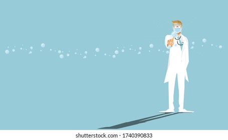 Doctor man wearing a medical mask.
illustration  idea and concept  fight together for protect covid19 corona virus.