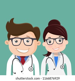 Doctor man and doctor woman character.Vector illustration.