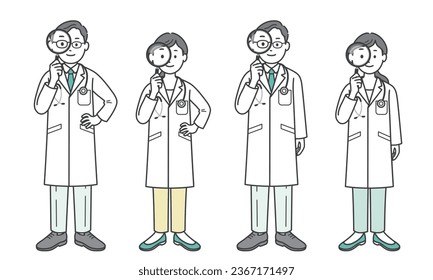 Doctor man and woman with magnifying glass