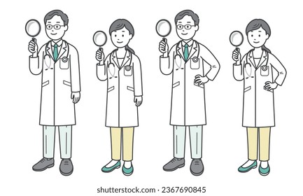 Doctor man and woman with magnifying glass