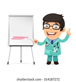 Doctor With Marker in Front of the Flipchart. Isolated on white background.