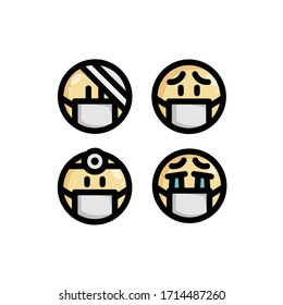 Doctor Mask Emoji set with Cry, Injury, Doctor And Anxiety, Vector Illustration.