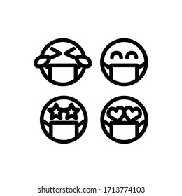 Doctor Mask Emoji set with In Love, Laughing, Happy And Famous, Vector Illustration.