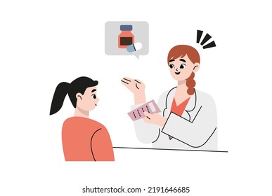 Doctor mask give medical advice with medical icons. Healthcare and medical information concept. Flat vector illustration isolated on white background