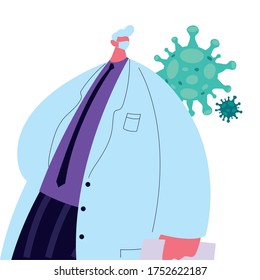 Doctor with mask and gown to prevent coronavirus vector illustration design