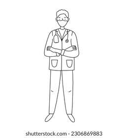 Doctor in a mask. Hand drawn vector illustration design in doodle style.