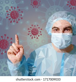 Doctor in a mask indicates important information