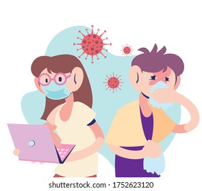 doctor with mask and patient with coronavirus vector illustration design