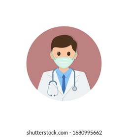 Doctor in mask ready surgeon uniform gloves stethoscope icon, Vector illustration isolated on circle.