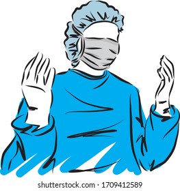 DOCTOR WITH MASK AND SHOWING GLOVES VECTOR ILLUSTRATION