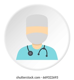 Doctor in a mask with stethoscope icon in flat circle isolated on white background vector illustration for web
