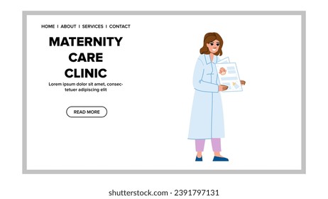doctor maternity care clinic vector. baby health, birth fertility, child patient doctor maternity care clinic web flat cartoon illustration