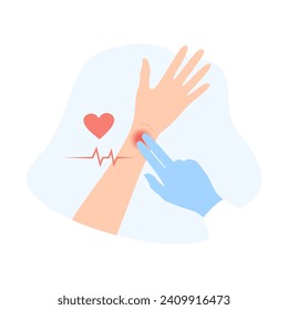 A doctor measuring a patient's pulse, isolated on white background. Flat vector illustration