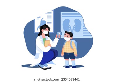 Concepto de iluminación de temperatura de medición de doctores en fondo blanco