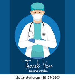 Doctor medical banner thank you essentials workers - Vector