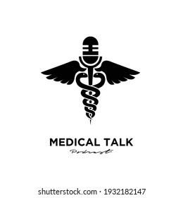 Doctor Medical Caduceus Staff Podcast Logo Icon Design