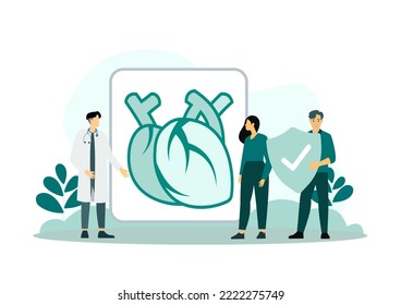Doctor, medical care and health insurance concept, vector illustration.