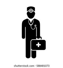 Doctor with medical chest vector eps icon illustration on white background
