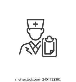 Doctor and medical clipboard line icon. linear style sign for mobile concept and web design. Doctor prescription outline vector icon. Symbol, logo illustration. Vector graphics
