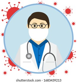 Doctor in medical face mask. Doctor wearing protective medical mask against Covid-19 virus.