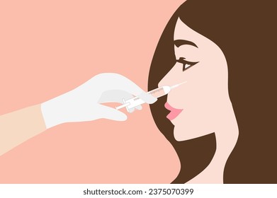 Doctor in medical gloves with syringe injects fillers and botox for rejuvenating wrinkle and anti aging non surgical mesotherapy treatment for face vector illustration