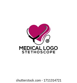 Doctor Medical Heart Stethoscope Logo Vector Template 