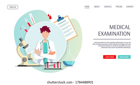 Doctor and medical items. Medical consultation, Online doctor, Laboratory analysis, Medicine clinic, Hospital and health care concept. Vector illustration for poster, banner, website, commercial.