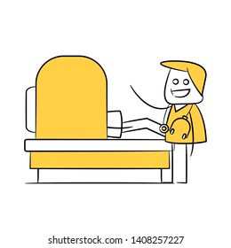 doctor and medical machine icon in yellow stick figure theme