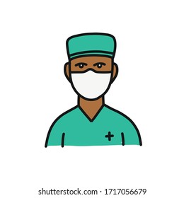 doctor with medical mask avatar doodle icon, vector illustration