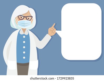 doctor with medical mask shows a list of recommendations for protection against coronavirus. with empty space,Vector Illuatration