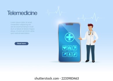 Doctor with medical mobile app, online consultation, tele medicine to give patient advise in health and sickness. Medical and health care innovation technology