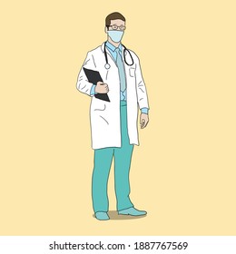 Doctor in medical robe and covid medical mask