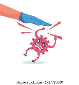A doctor in medical rubber protective gloves kills the coronavirus. 