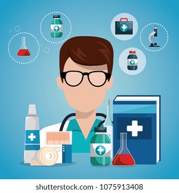 doctor with medical service icons