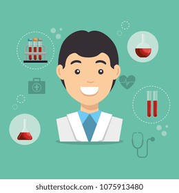 doctor with medical service icons