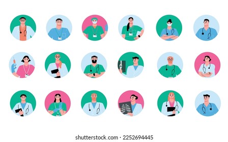 Doctor, medical specialists avatars collection. Team professional doctors portraits. Isolated medicine hospital team, sapid staff vector icons