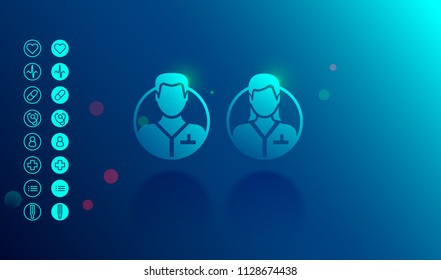 Doctor or medical specialists vector round icons woman and men, Avatar of  the male and female  medical personnel or assistances. Set of icons healthcare.