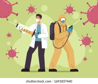 Doctor and medical worker with protective suit fight against coronavirus (Covid-19 or 2019-nCoV)