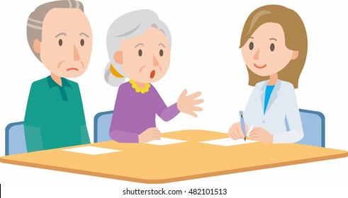 Doctor meeting couple in hospital office