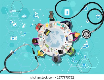 Doctor  meeting - Stethoscope  Medical treatment tools  - Icons set about medicine - creativity idea and  concept.