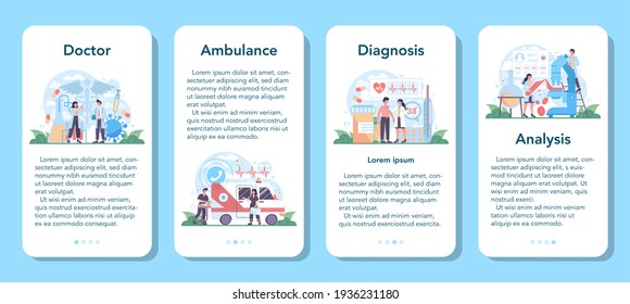 Banner-Set für mobile Applikationen von Doctor. Gesundheitswesen, moderne Medizin