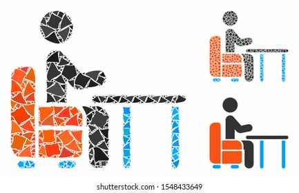 Doctor mosaic of joggly elements in different sizes and color tints, based on doctor icon. Vector raggy dots are composed into mosaic. Doctor icons collage with dotted pattern.
