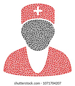 Doctor mosaic of round dots in variable sizes and color tones. Dots are organized into doctor vector composition. Dotted vector design concept.